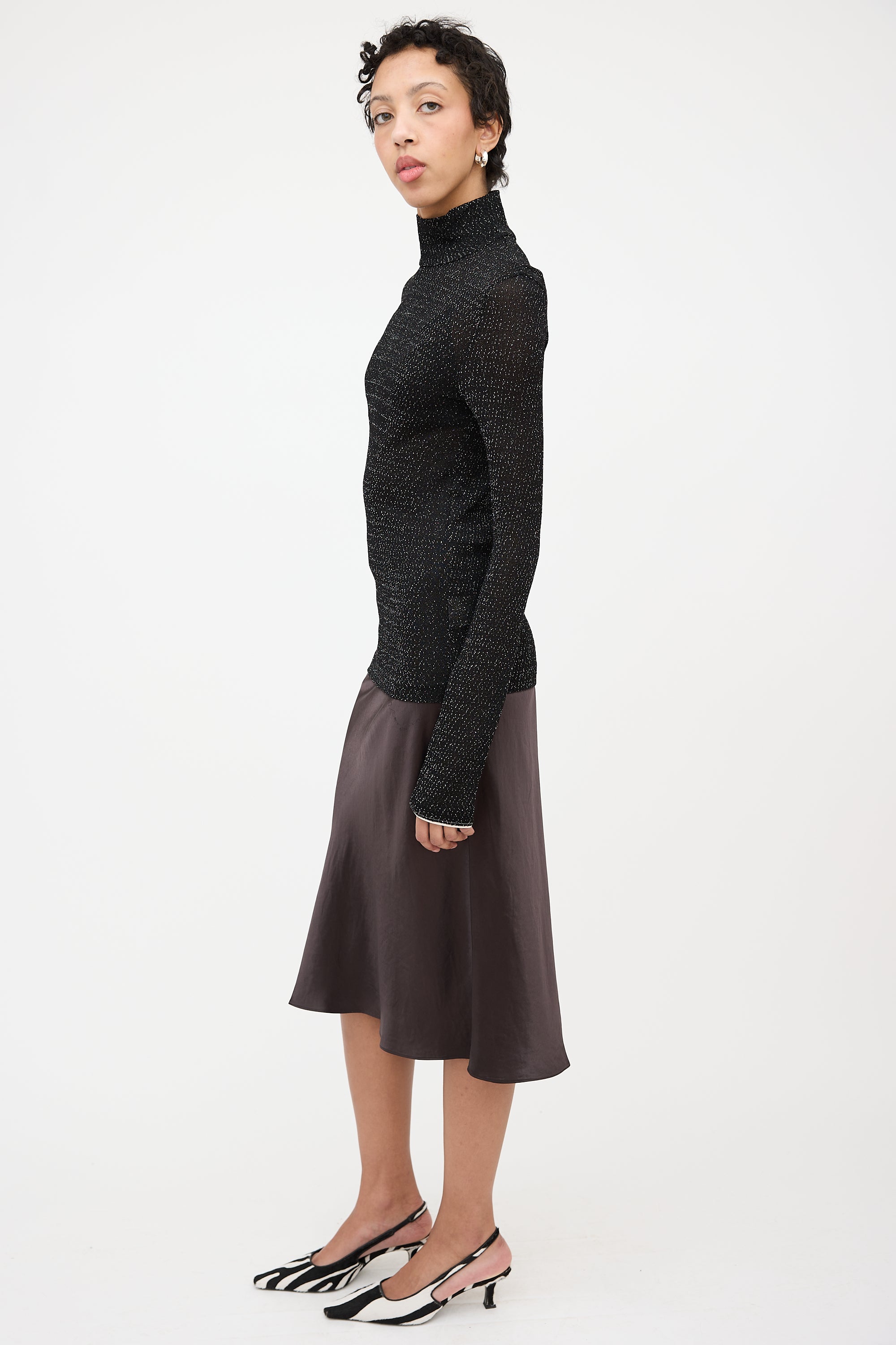 Acne Studios Crepe Mesh Sparkly Turtleneck Top