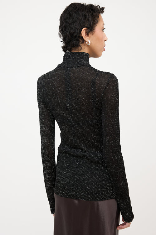 Acne Studios Crepe Mesh Sparkly Turtleneck Top