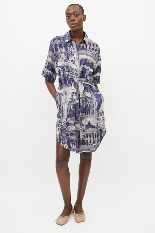 Acne Studios Grey & Blue Theatre Linen Belted Dress