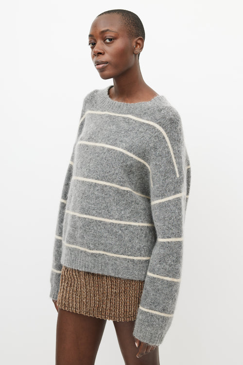 Acne Studios Grey & Cream Wool Knit Striped Sweater