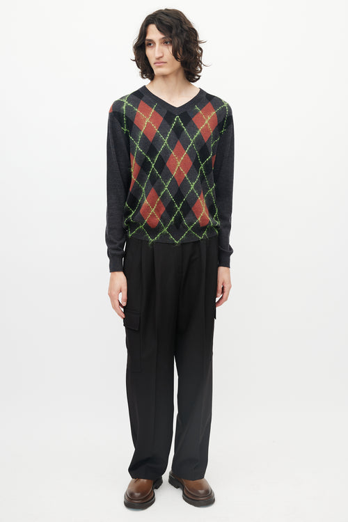 Acne Studios Grey & Multicolour Wool Argyle Sweater