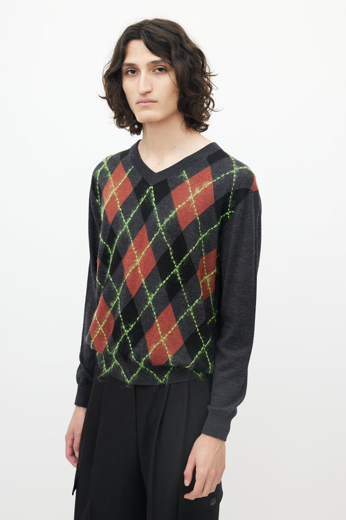 Acne Studios Grey & Multicolour Wool Argyle Sweater