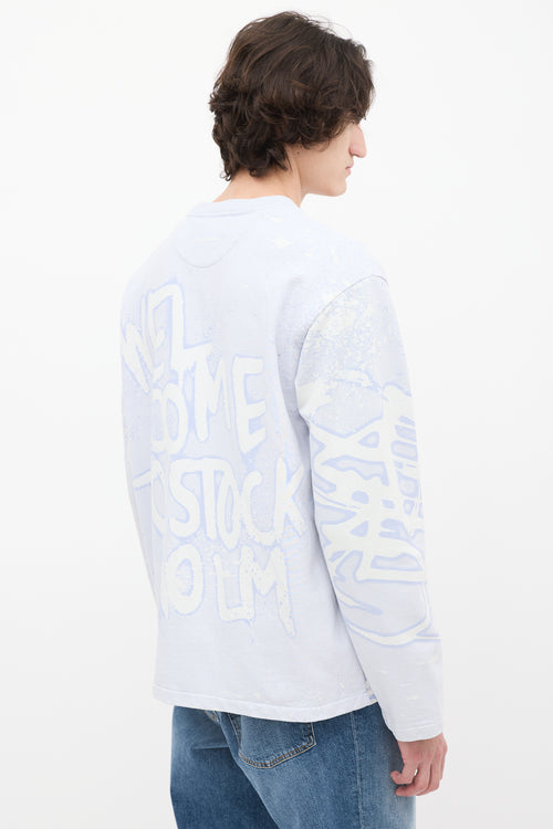 2021 Light Blue & White Graffiti Crewneck