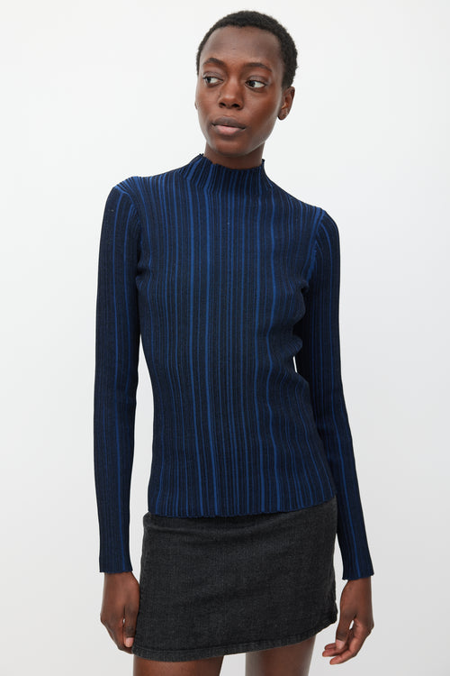 Acne Studios Navy & Black Ribbed Mock Neck Top