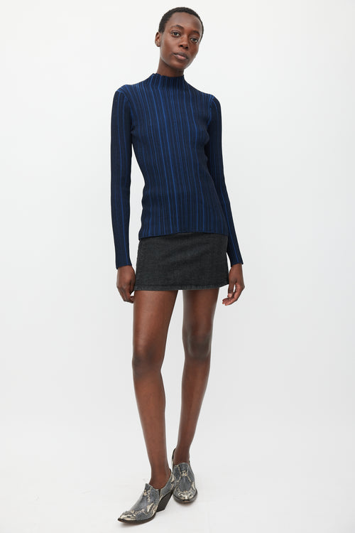 Acne Studios Navy & Black Ribbed Mock Neck Top