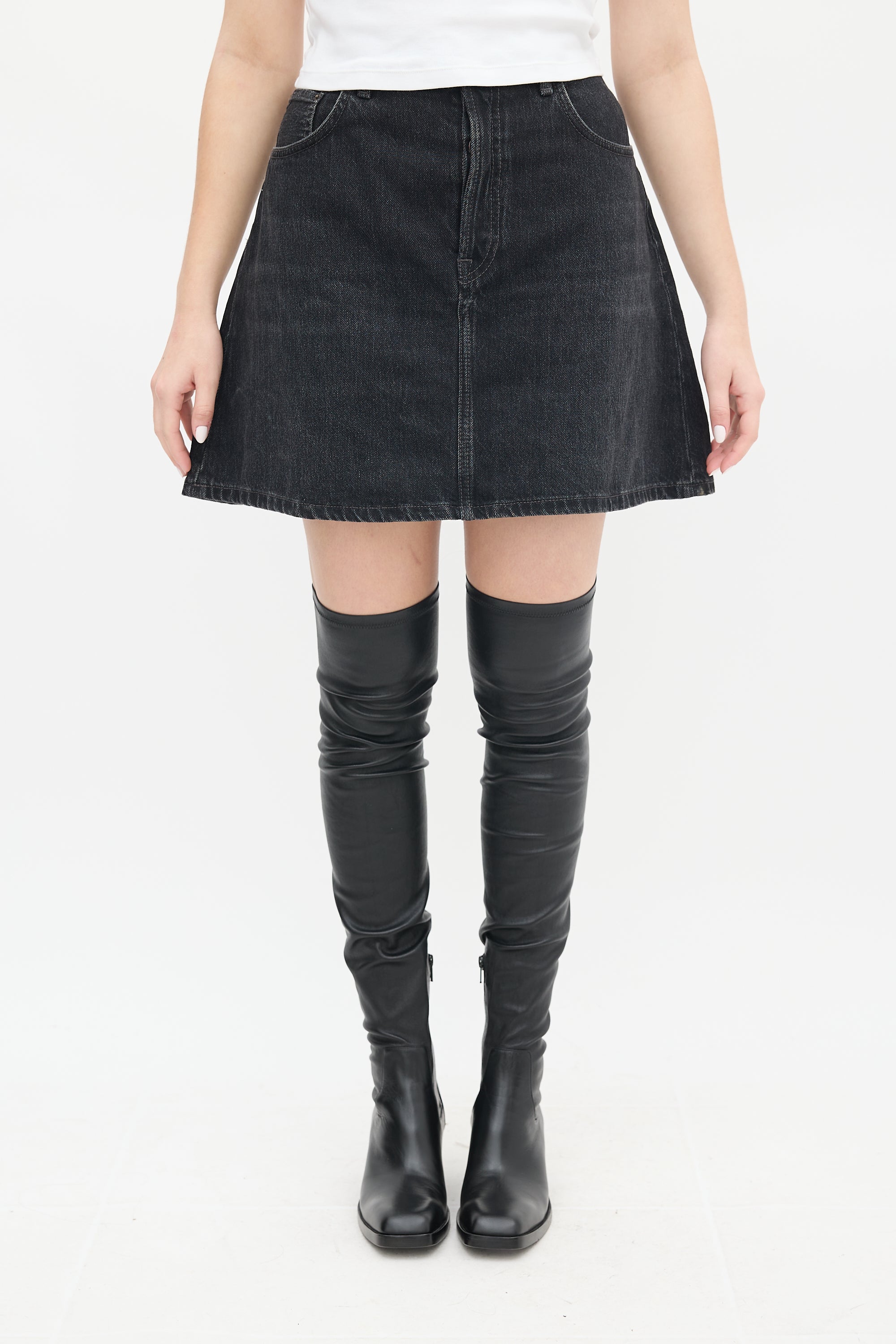Acne Studios Washed Black Denim A-Line Mini Skirt