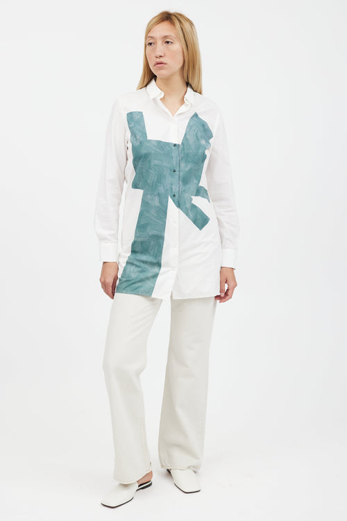 Acne Studios White & Green Cotton Long Sleeve Shirt