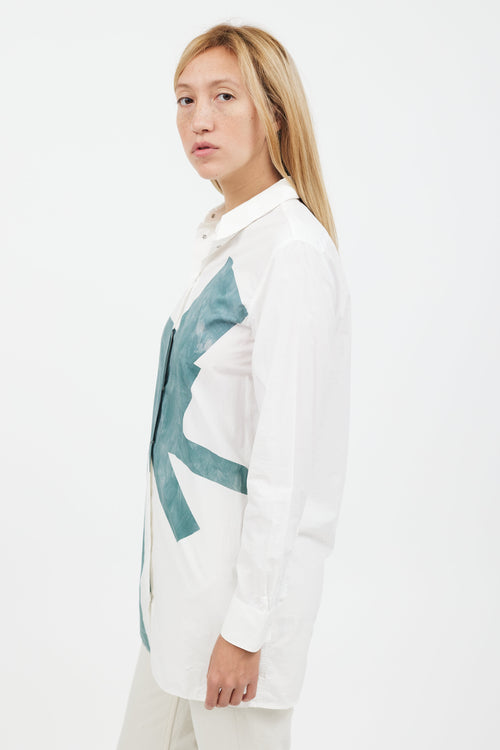 Acne Studios White & Green Cotton Long Sleeve Shirt