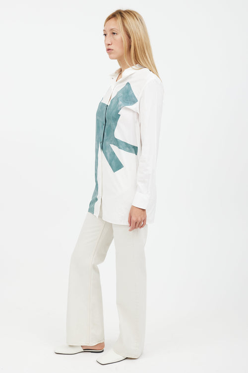 Acne Studios White & Green Cotton Long Sleeve Shirt