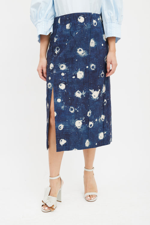 Adam Lippes Blue & Cream Dot Dyed Denim Skirt