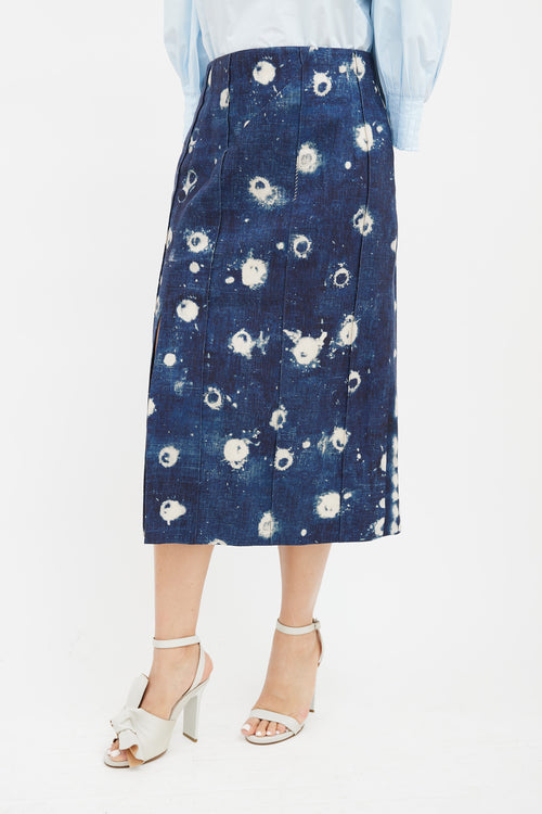 Adam Lippes Blue & Cream Dot Dyed Denim Skirt