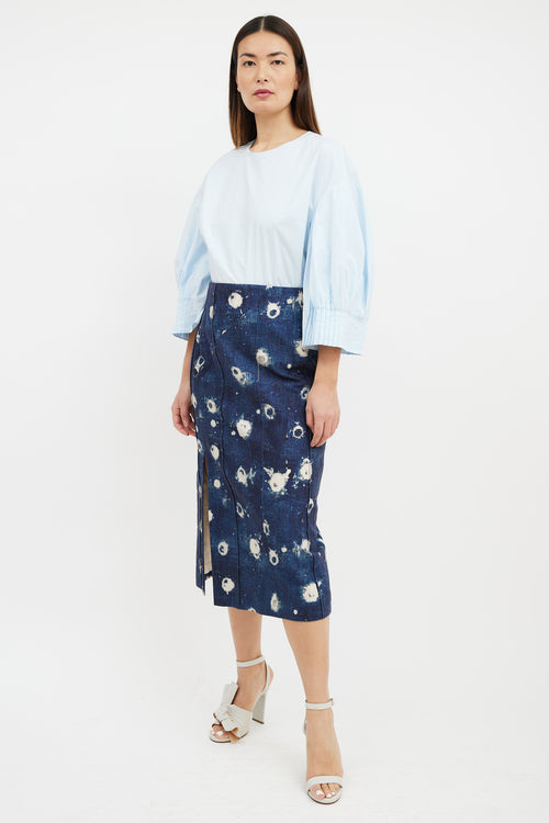 Adam Lippes Blue & Cream Dot Dyed Denim Skirt
