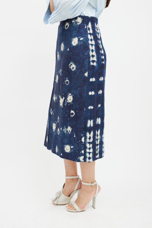 Adam Lippes Blue & Cream Dot Dyed Denim Skirt
