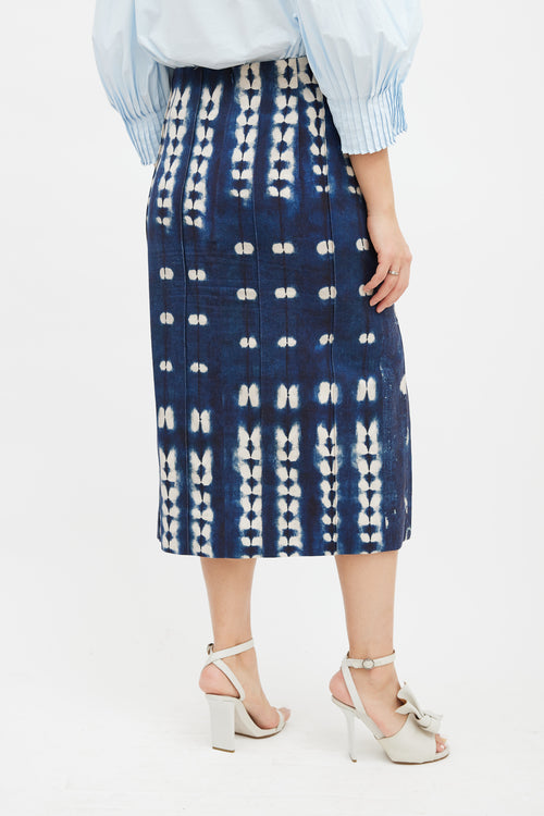 Adam Lippes Blue & Cream Dot Dyed Denim Skirt