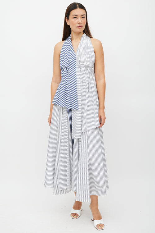 Adam Lippes White & Blue Striped Asymmetrical Top