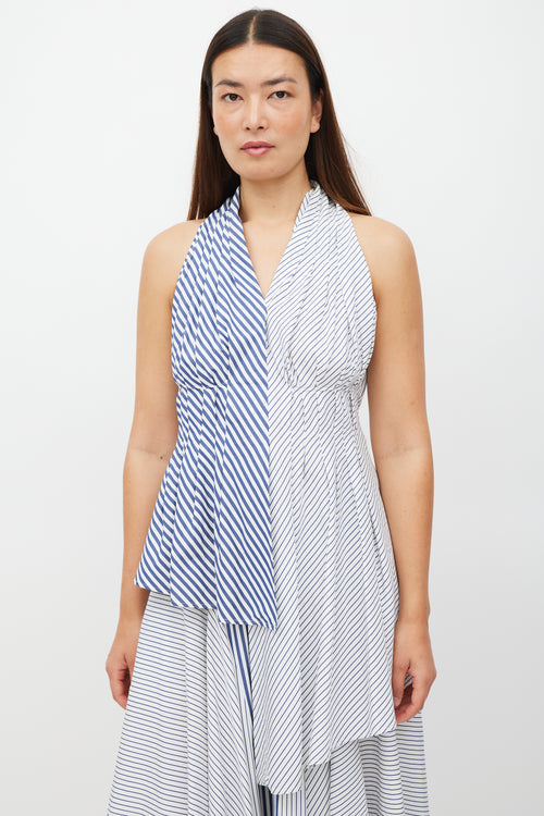 Adam Lippes White & Blue Striped Asymmetrical Top