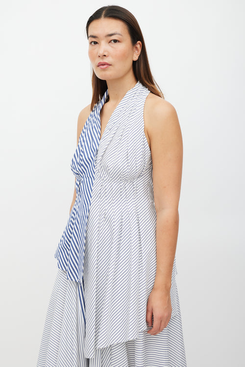 Adam Lippes White & Blue Striped Asymmetrical Top