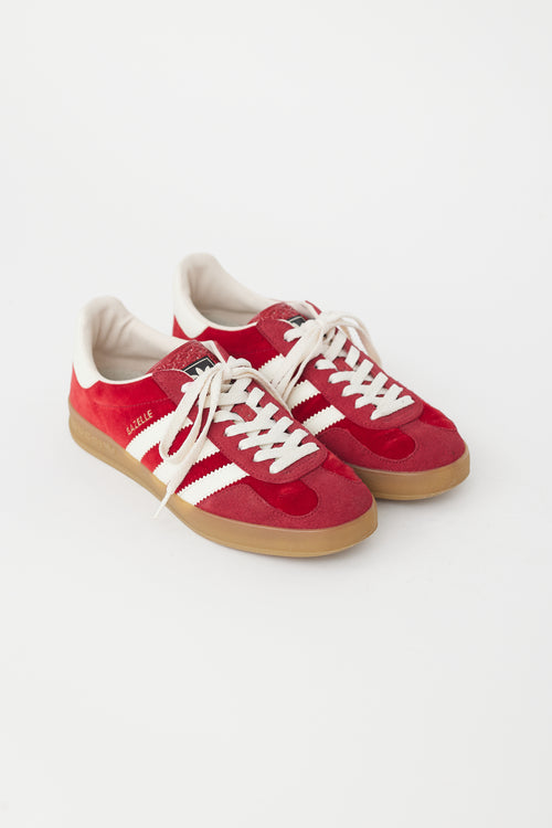 Gucci X Adidas Red Velvet & Suede Gazelle Sneaker