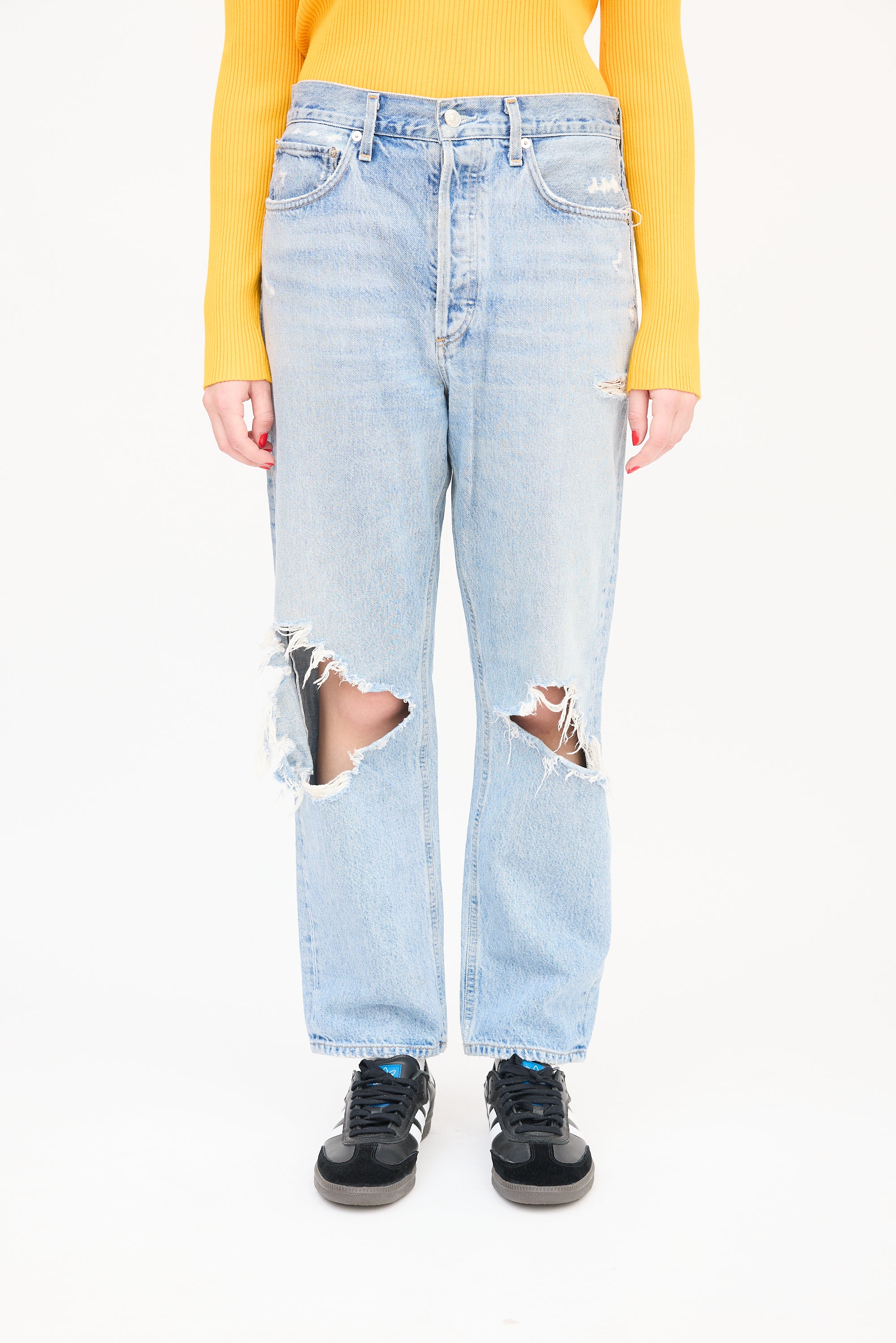 Agolde Light Wash Drop Seat Distressed Jeans