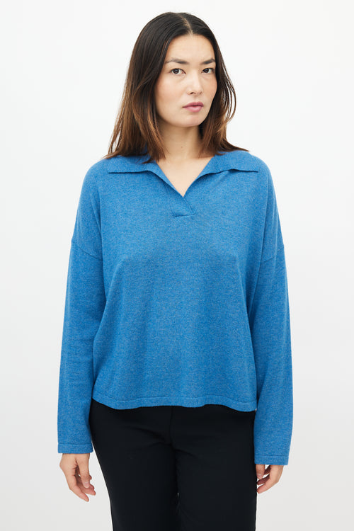 Akris Blue Wool & Cashmere Polo Sweater