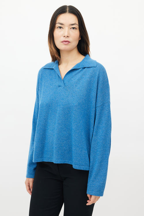 Akris Blue Wool & Cashmere Polo Sweater