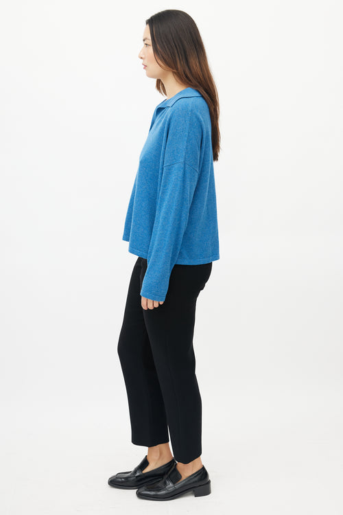 Akris Blue Wool & Cashmere Polo Sweater