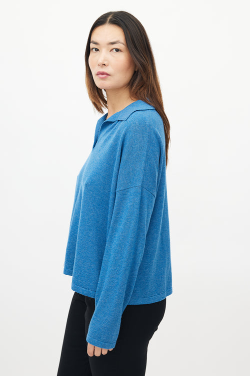 Akris Blue Wool & Cashmere Polo Sweater