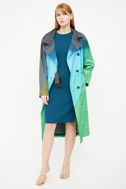 Akris Green & Black Fama Taffeta Trench Coat