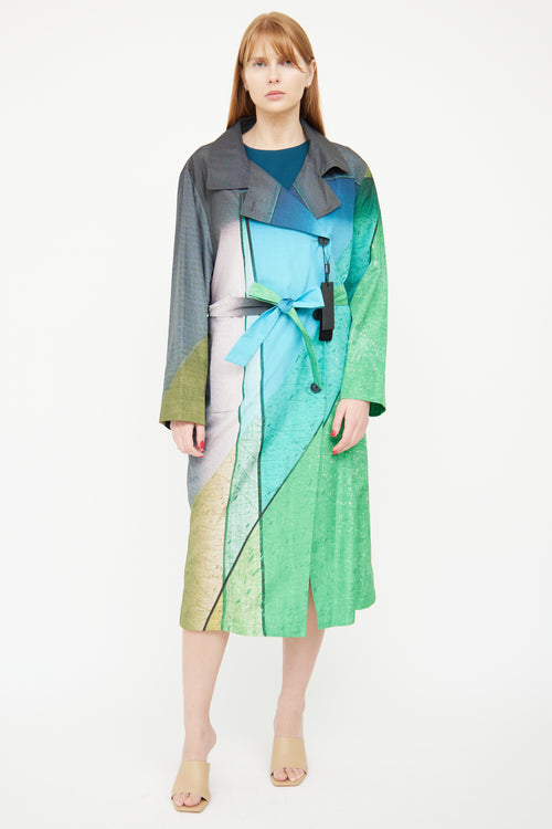 Akris Green & Black Fama Taffeta Trench Coat