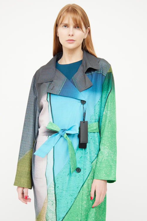 Akris Green & Black Fama Taffeta Trench Coat