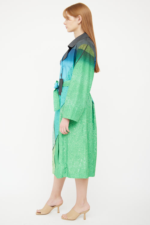 Akris Green & Black Fama Taffeta Trench Coat