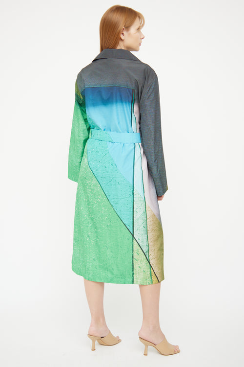 Akris Green & Black Fama Taffeta Trench Coat