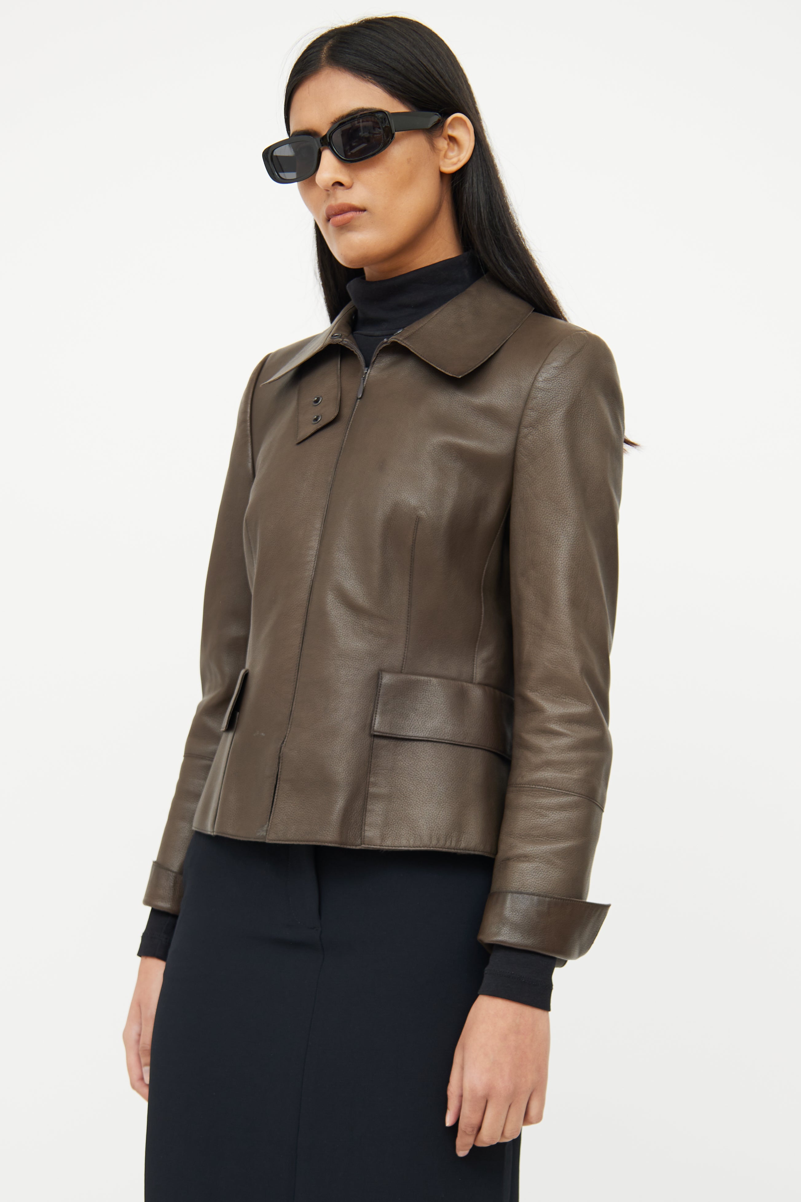 Akris Green Leather Zip Jacket