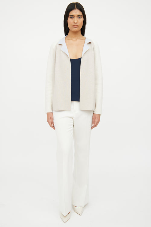 Akris Beige & Blue Cashmere Reversible Knit Cardigan