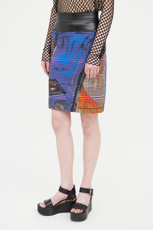 Akris Punto Blue & Multi Printed Perforated Skirt