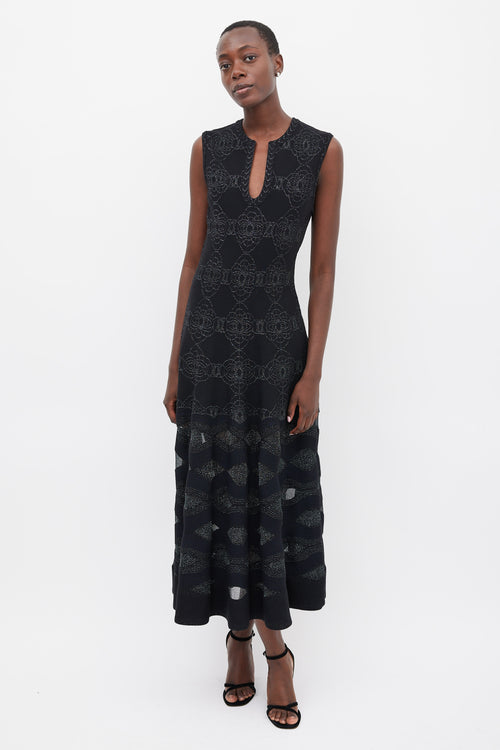 Alaïa Black & Navy Wool Metallic Woven Dress