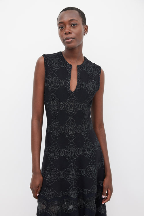 Alaïa Black & Navy Wool Metallic Woven Dress