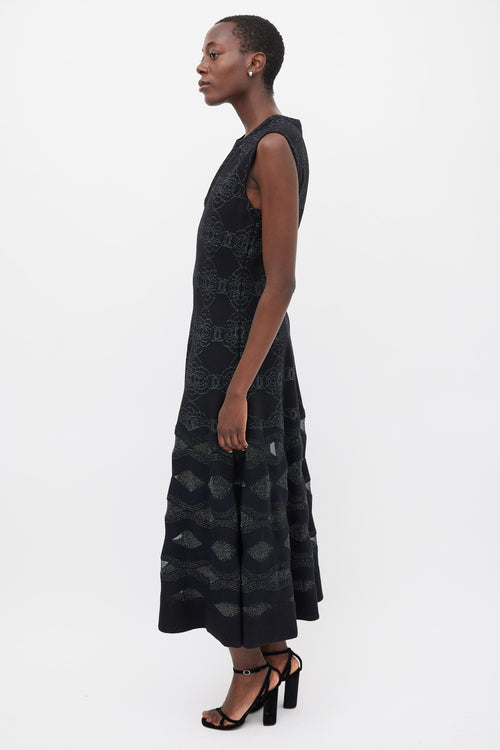 Alaïa Black & Navy Wool Metallic Woven Dress