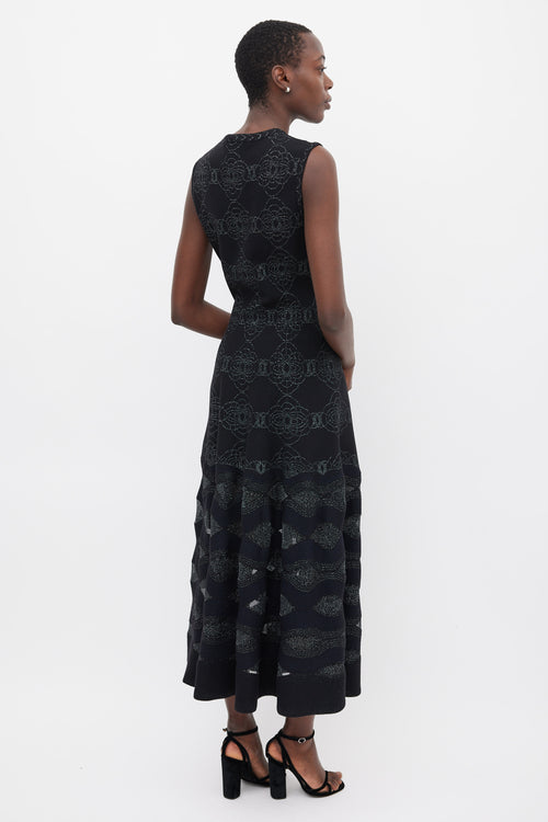 Alaïa Black & Navy Wool Metallic Woven Dress