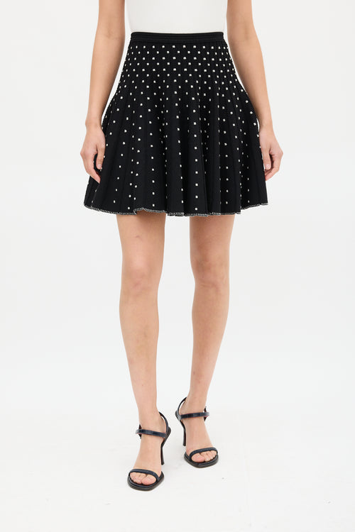 Alaïa Black & White Embroidered Dot Mini Skirt