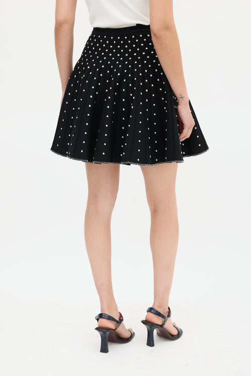 Alaïa Black & White Embroidered Dot Mini Skirt