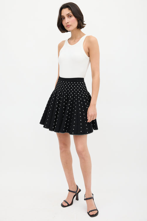Alaïa Black & White Embroidered Dot Mini Skirt