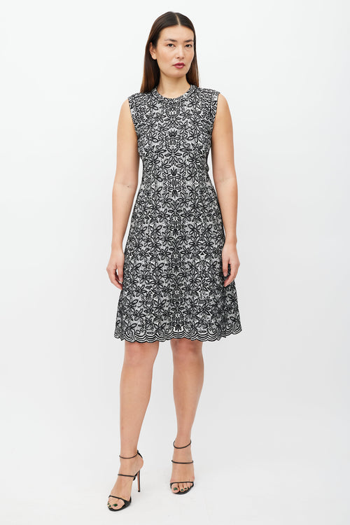 Alaïa Black & White Floral Wool Dress