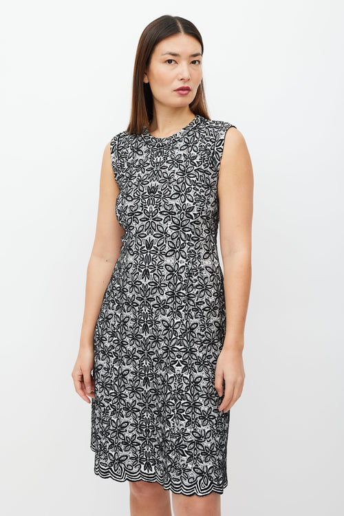 Alaïa Black & White Floral Wool Dress