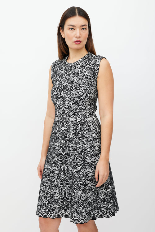 Alaïa Black & White Floral Wool Dress