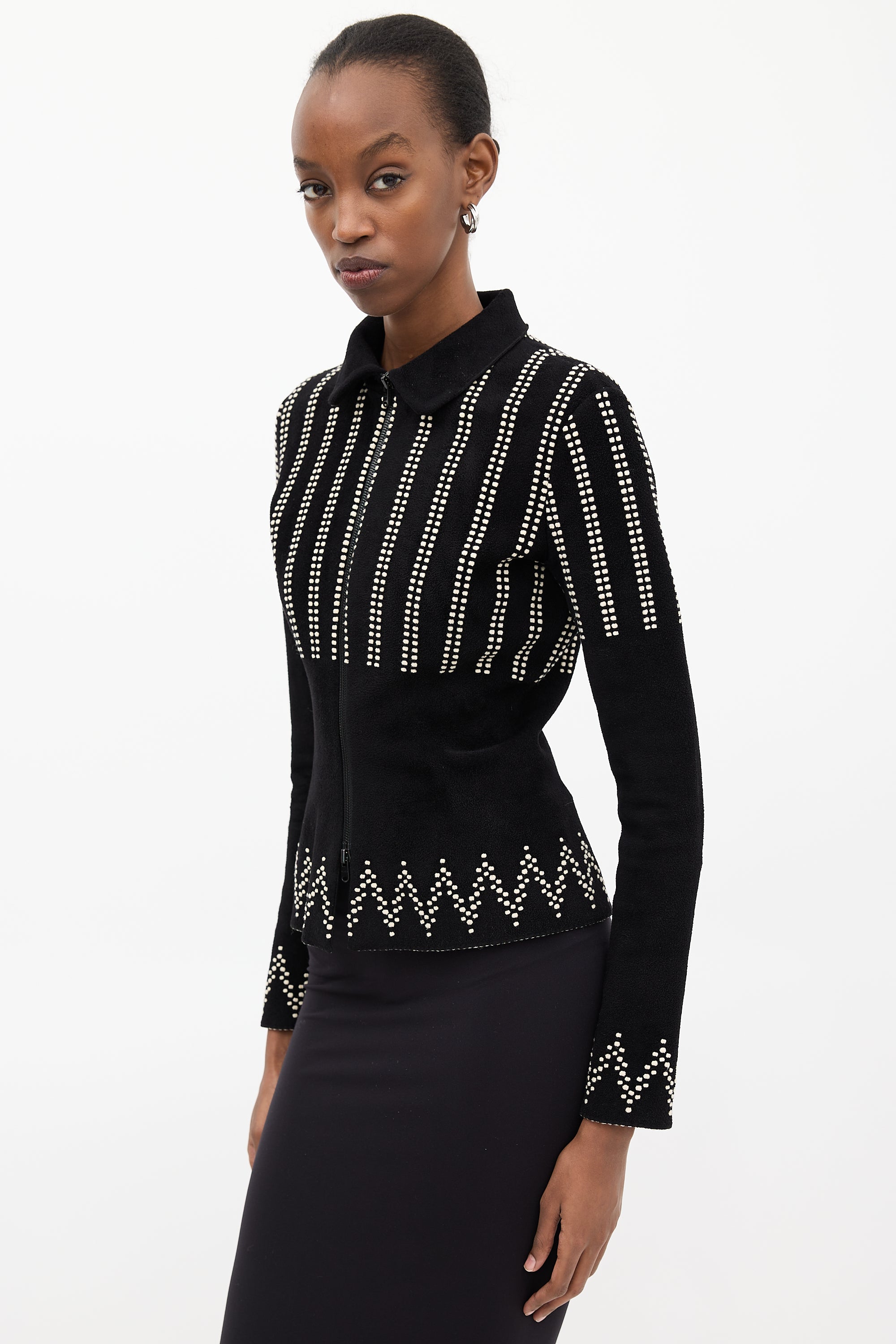 Alaïa Black Wool & Cream Dotted Jacket
