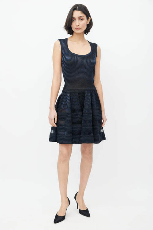 Alaïa Blue & Black Ruched Shimmer Dress