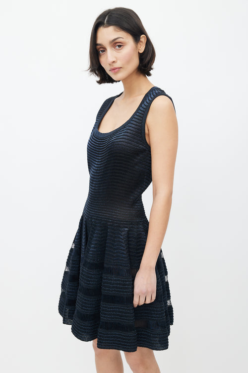 Alaïa Blue & Black Ruched Shimmer Dress