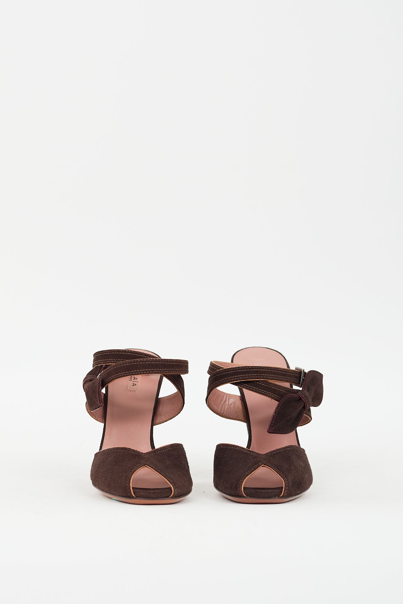 Alaia Brown Suede Peep Toe Pump