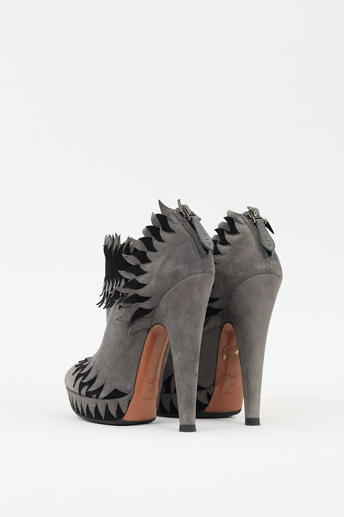 Alaïa Grey & Black Suede Flame Ankle Boot